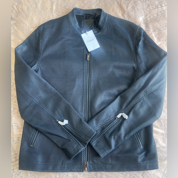 Theory Men Lamb Supreme Mesh Wynmore Jacket Baltic Sz L - Picture 6 of 12